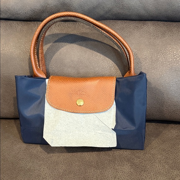 Longchamp Blue Tote with Brown Handles - Picture 7 of 10